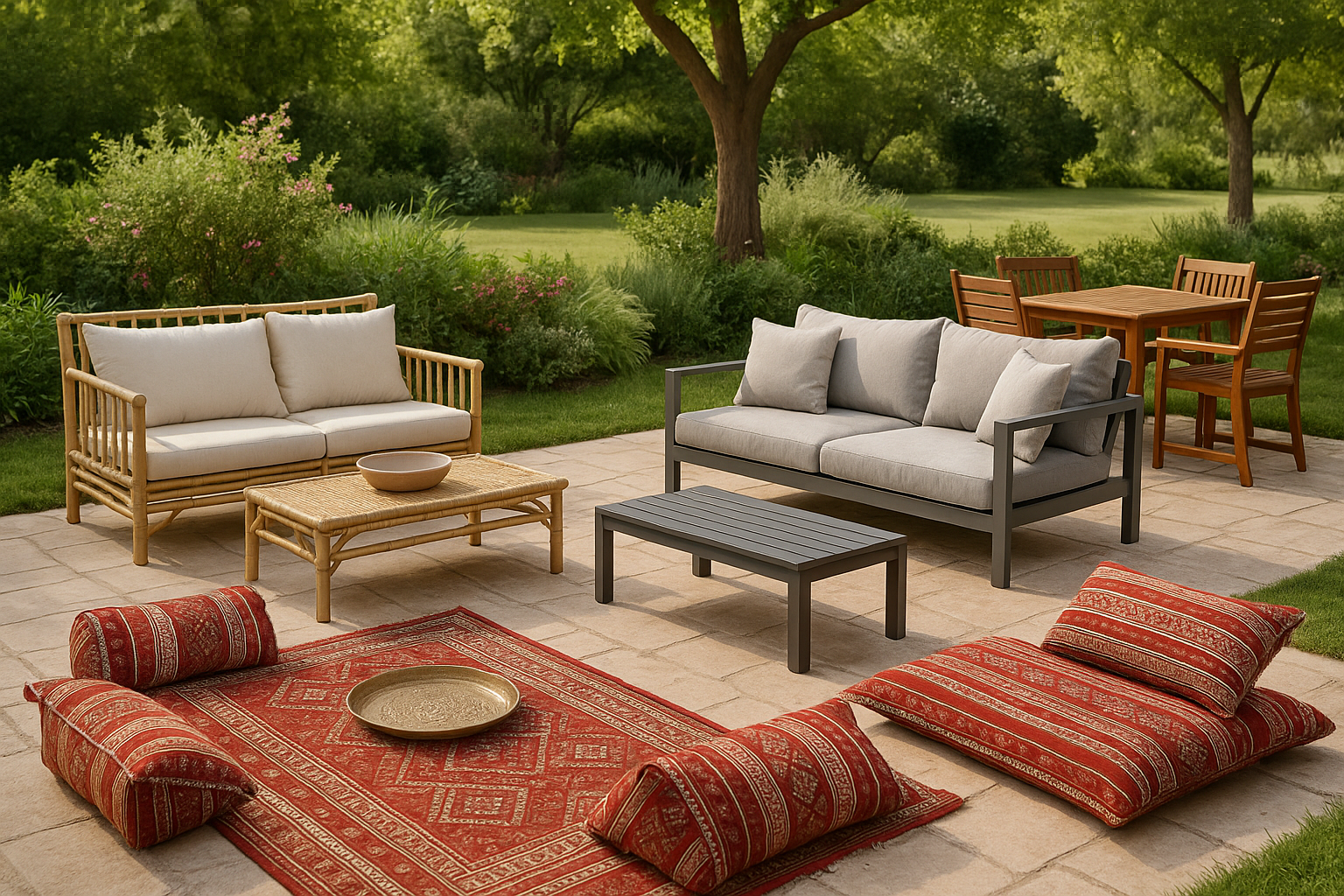 جلسة خارجية مريحة ومقاومة للعوامل الجوية  استمتع بأوقات رائعة في الهواء الطلق مع مجموعتنا المتميزة من الجلسات الخارجية المصممة لتحمل جميع الظروف الجوية