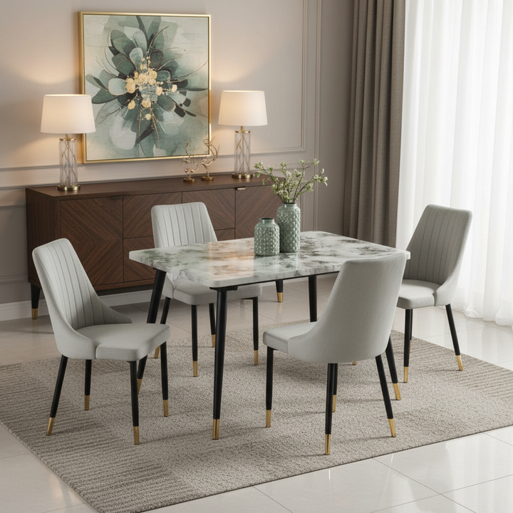 طاولة طعام رخام أخضر فاتح 1+4