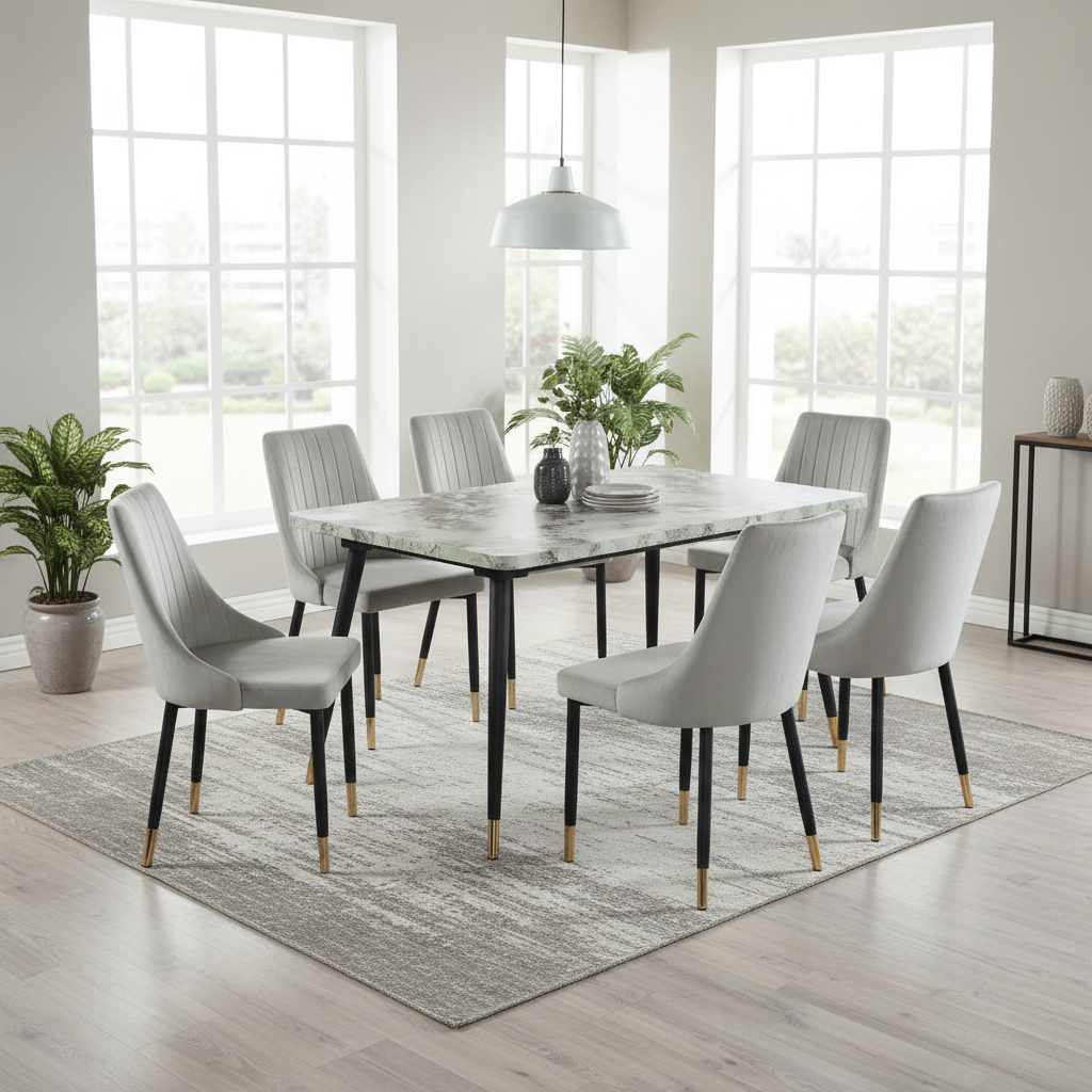 طاولة طعام أخضر فاتح 1+6