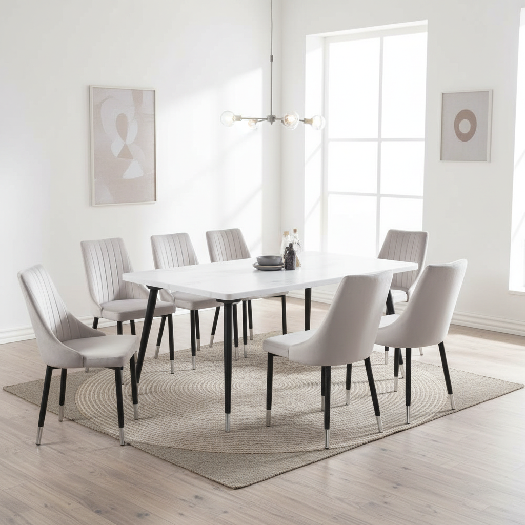 طاولة طعام بيضاء 1+8