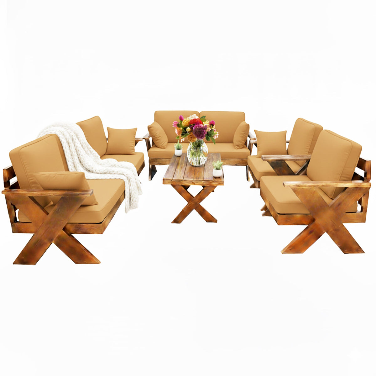 جلسة خارجية خشب قماش جملي تتسع 7 اشخاص تفاصيل