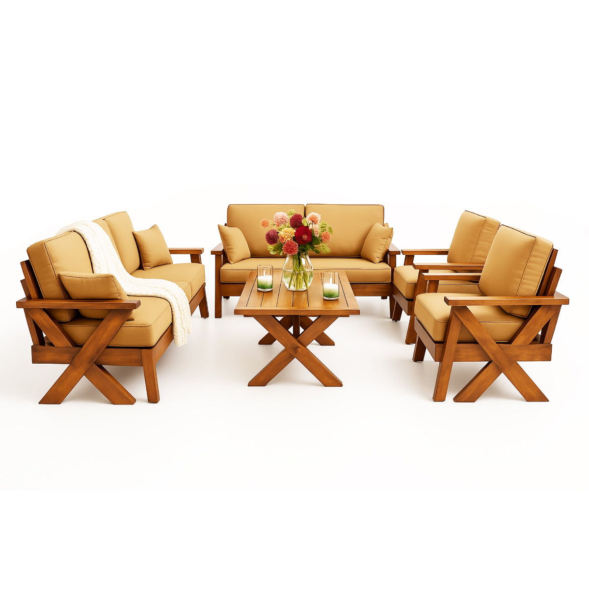 جلسة خارجية خشب قماش جملي تتسع 7 اشخاص