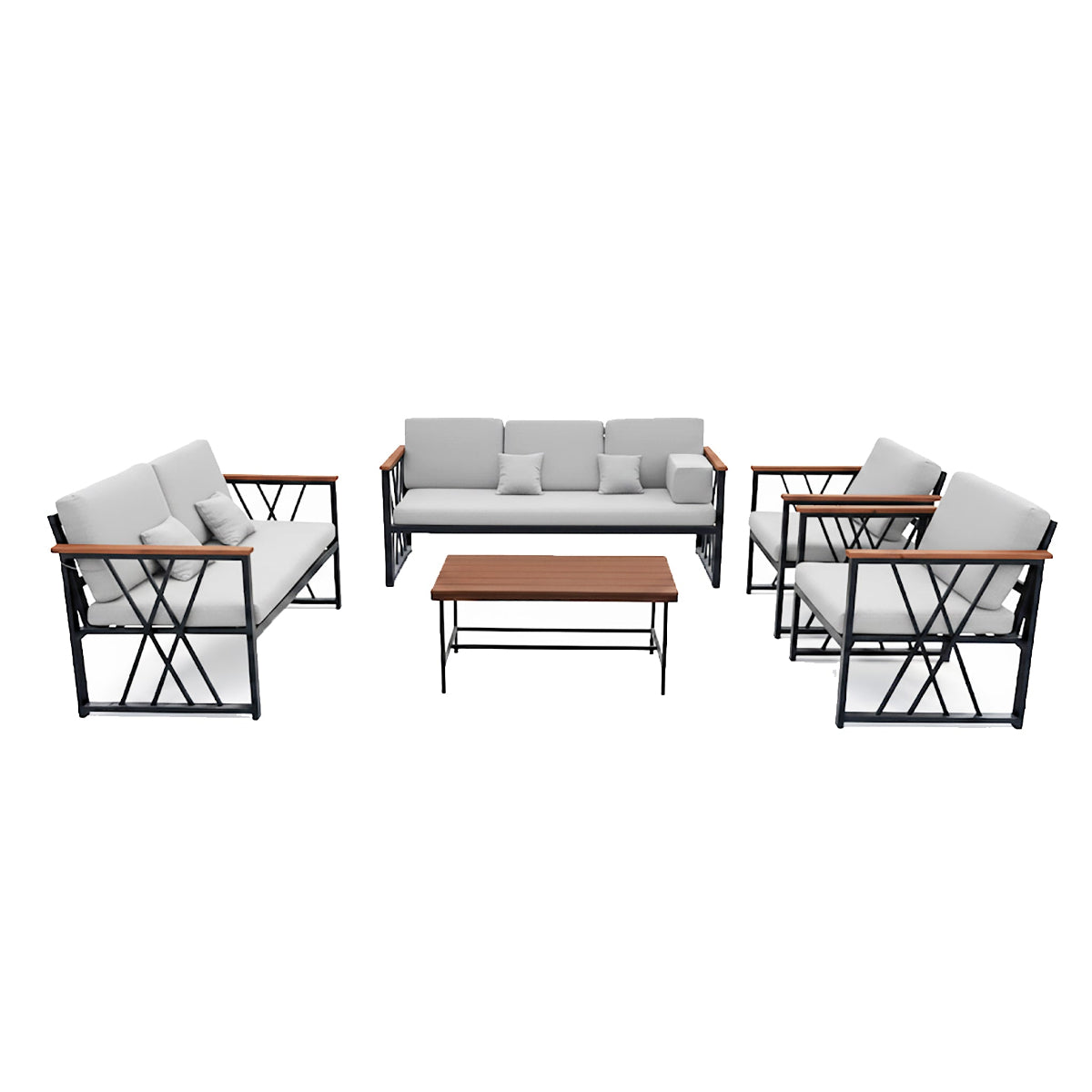 جلسة خارجية حديد اسود قماش لون رمادي فاتح بـ 7 مقاعد
