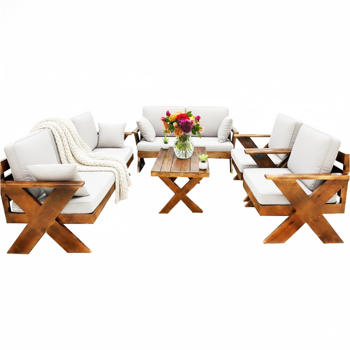 جلسة خارجية خشب قماش سكري تتسع 7 اشخاص