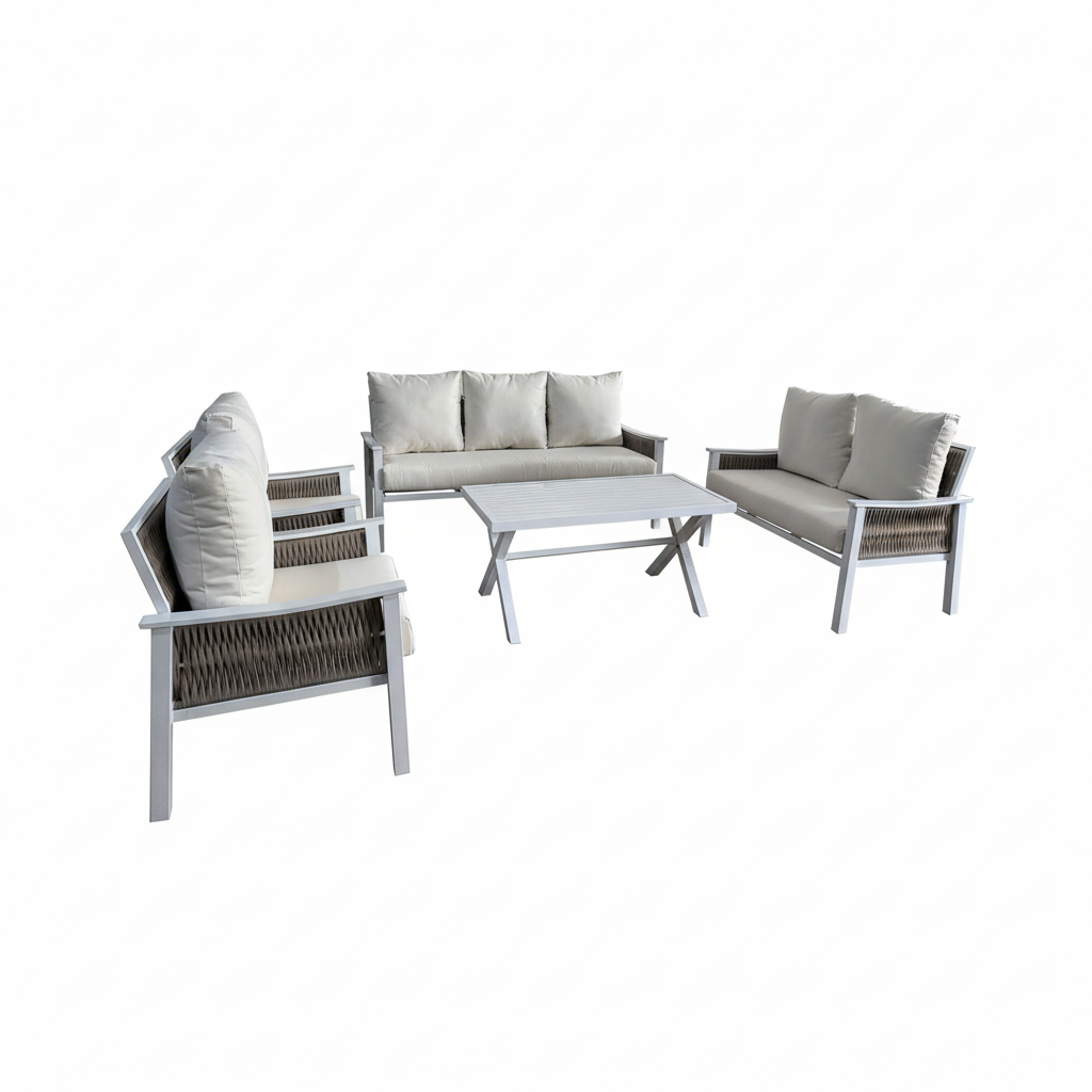 طقم جلسة 7 أشخاص أبيض وبيج مربع