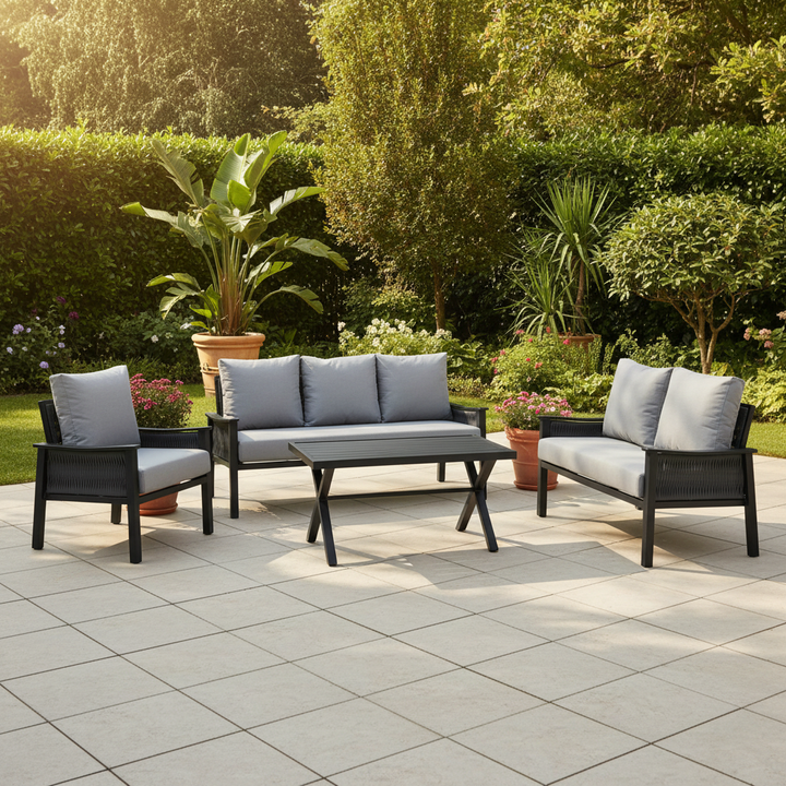 طقم جلسة أسود ورمادي مربع