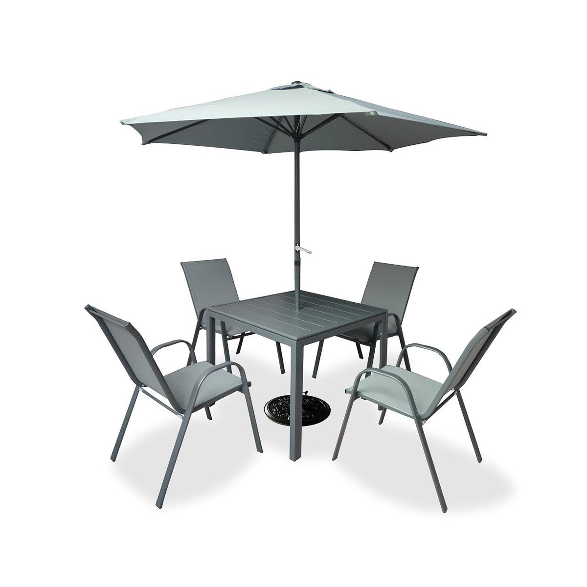 طقم طاولة طعام حديقة 5 قطع مع مظلة رمادي