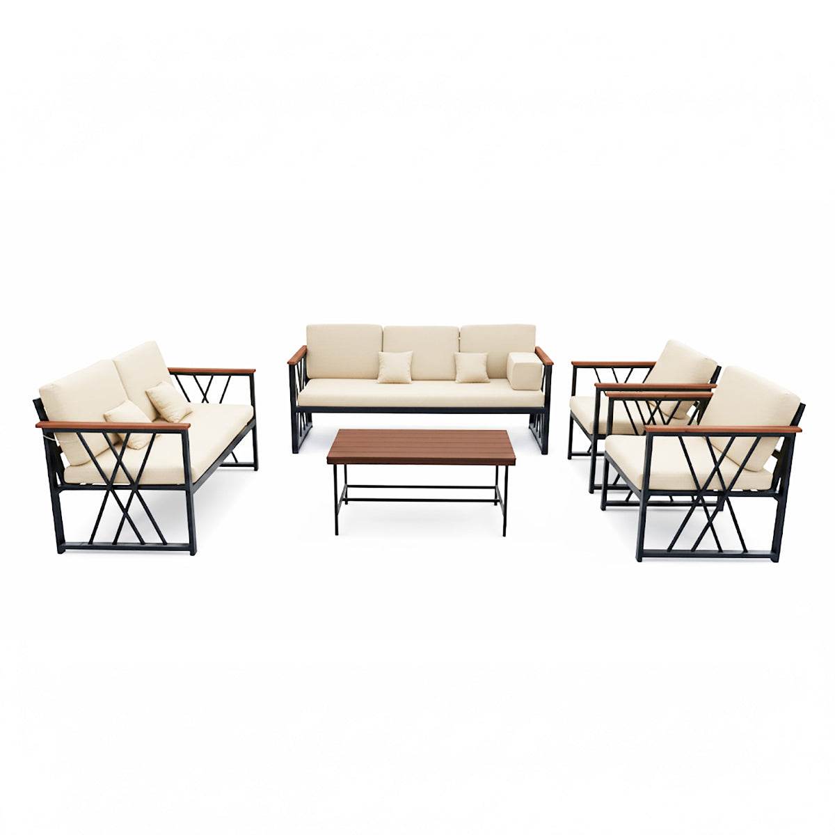 جلسة خارجية 7 أشخاص حديد أسود لون بيج - أثاث حديقة راقي - متجر جلسات 