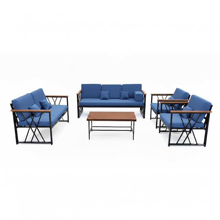 جلسة حديد اسود قماش كحلي  بـ 7 مقاعد
وطاولة 