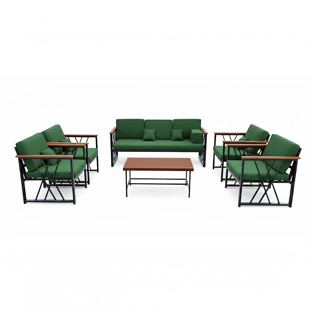 جلسة حديد اسود قماش اخضر عشبي لون الطبيعة الخضراء  