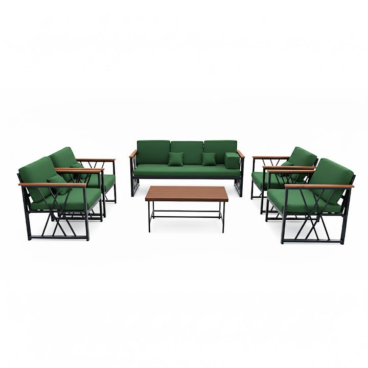 جلسة حديد اسود قماش اخضر عشبي لون الطبيعة الخضراء  