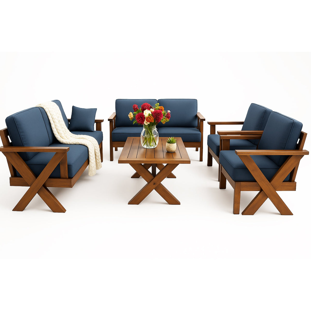 جلسة خارجية خشب قماش كحلي تتسع 7 اشخاص
