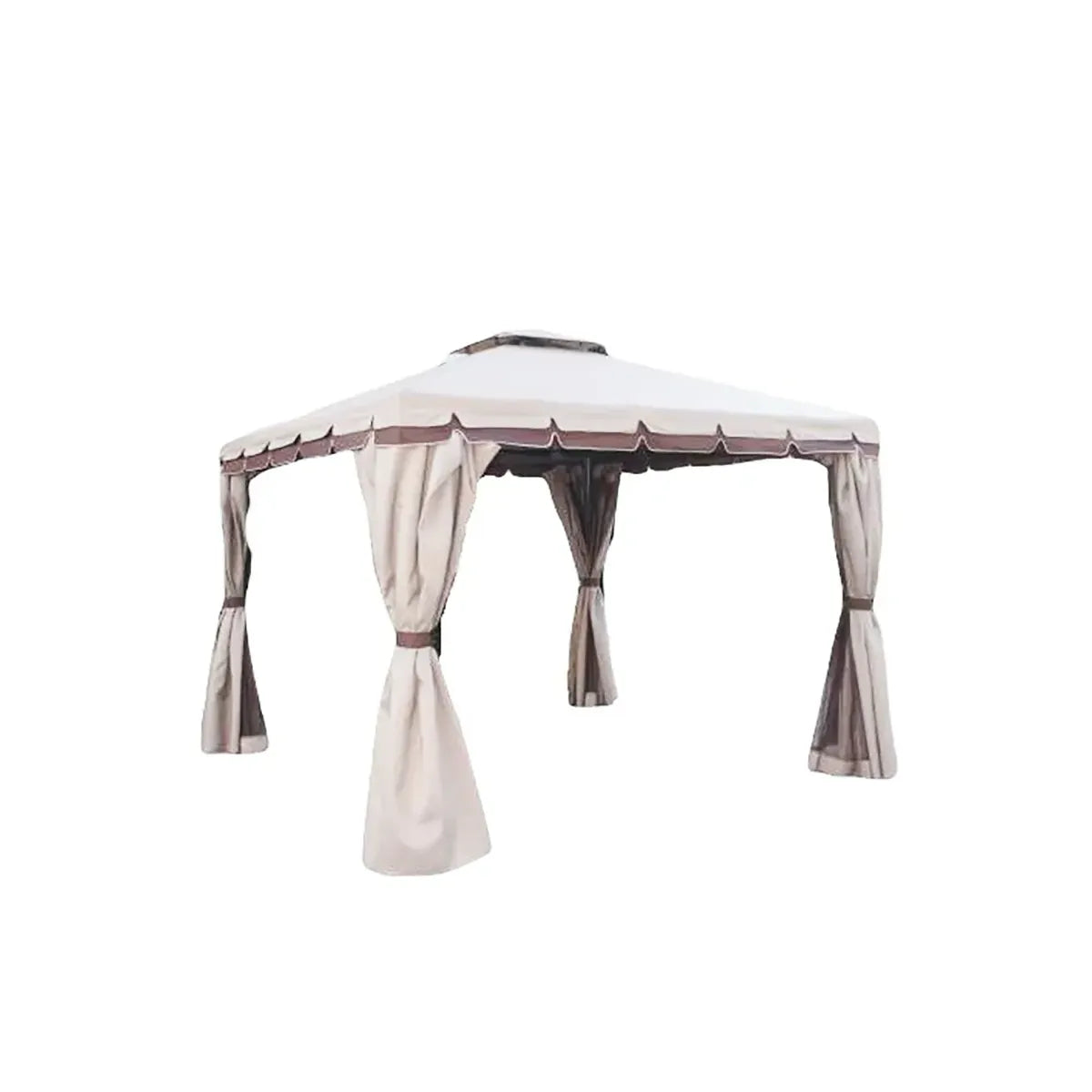 خيمة حديقة فاخرة 3×3 متر باللون البيج مع حواف بنية وستائر جانبية وناموسية
