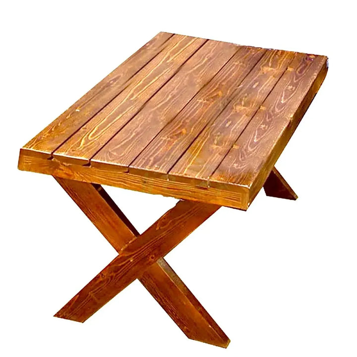 طاولة خدمة مستطيلة من الخشب السويدي بقاعدة ثابتة على شكل X باللون البني الطبيعي
