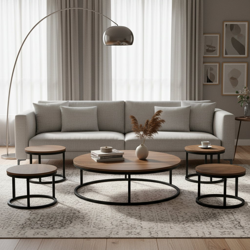 طقم طاولات شاي خشبي بني كوفي