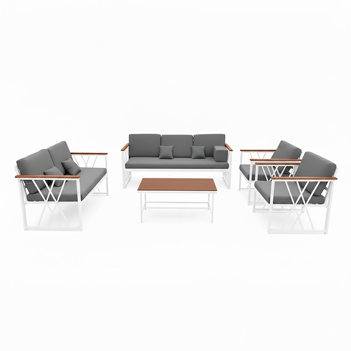 جلسة خارجية فاخرة 7 أشخاص - حديد أبيض لون رمادي غامق أنيق