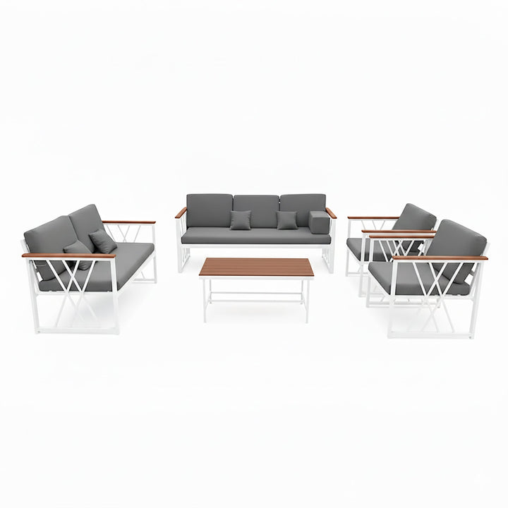 جلسة خارجية فاخرة 7 أشخاص - حديد أبيض لون رمادي غامق أنيق