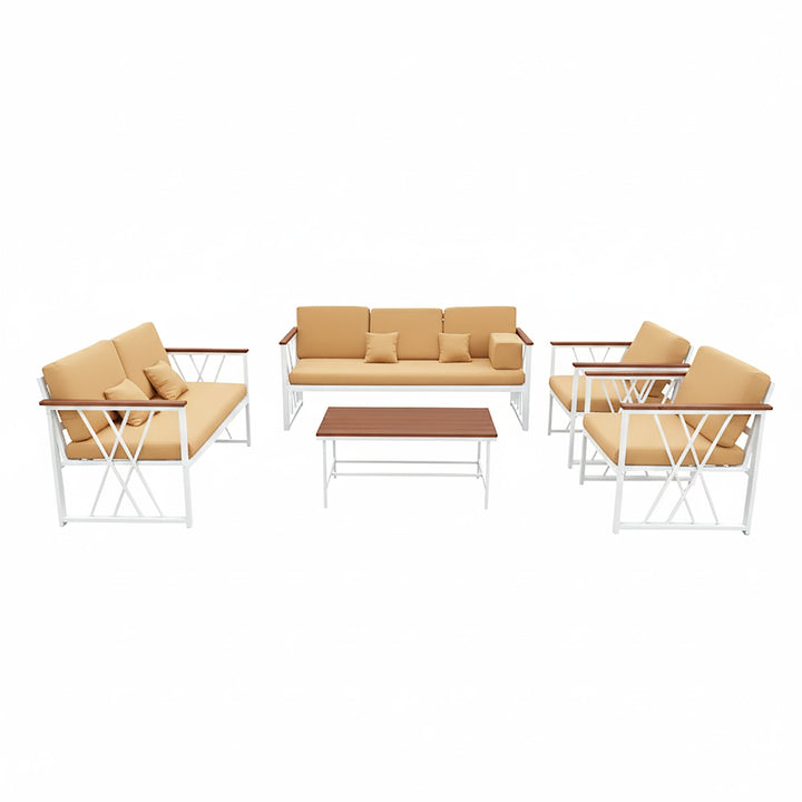 جلسة خارجية فاخرة 7 أشخاص - حديد أبيض قماش جملي فاخر