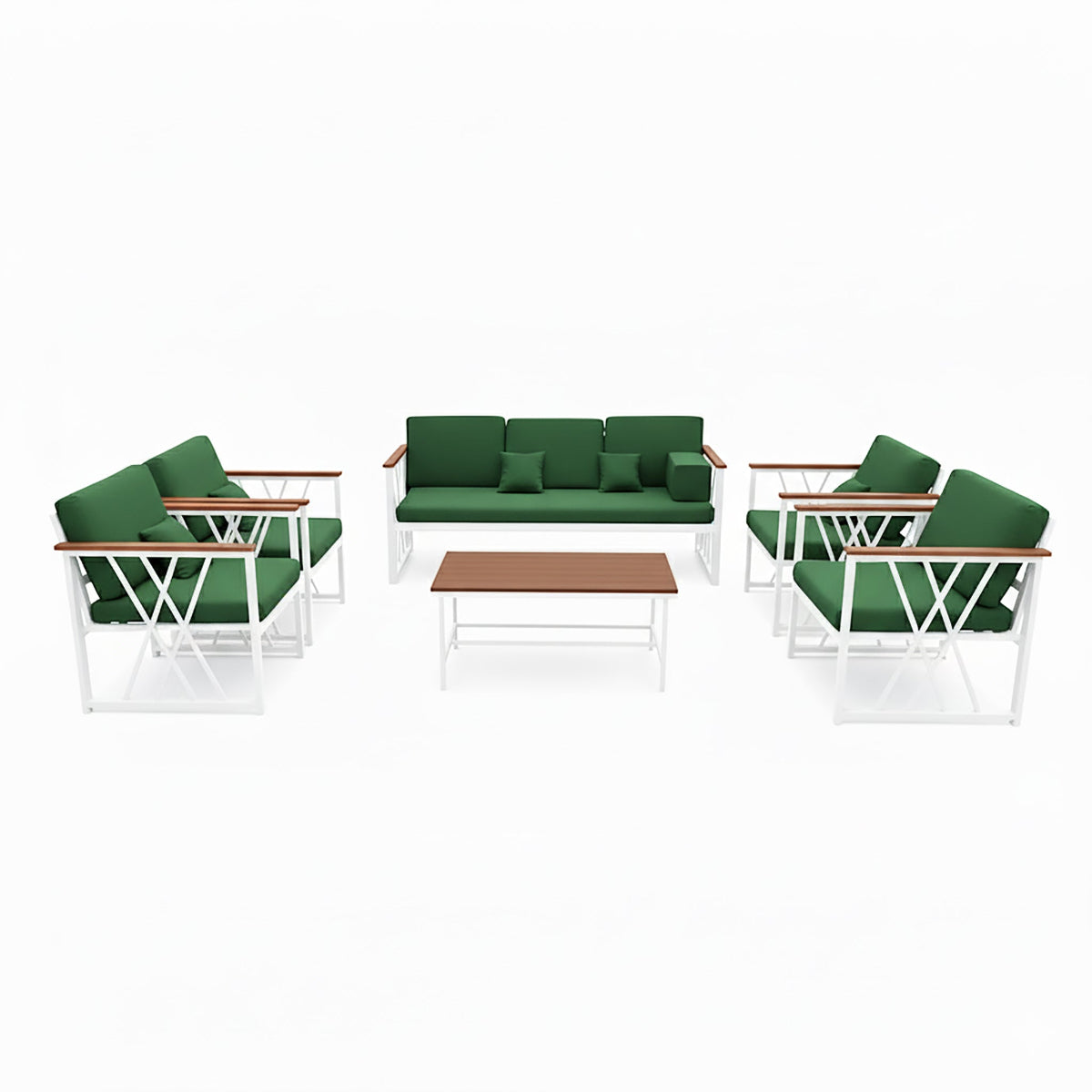 جلسة خارجية فاخرة 7 أشخاص - حديد أبيض بلون أخضر عشبي