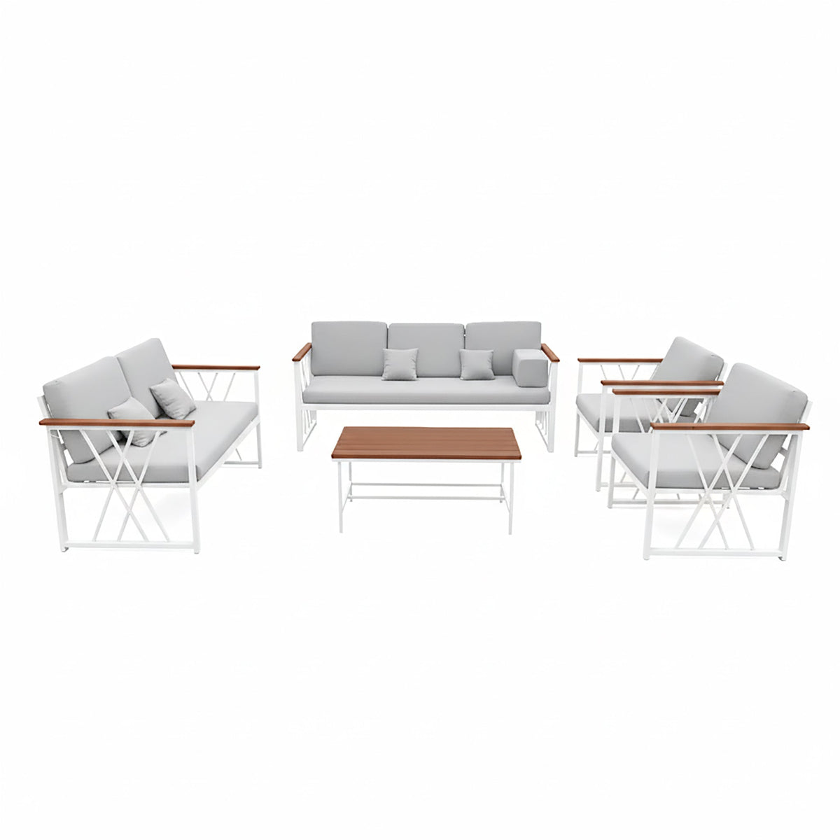 جلسة خارجية فاخرة 7 أشخاص - حديد أبيض لون رمادي فاتح هادئ