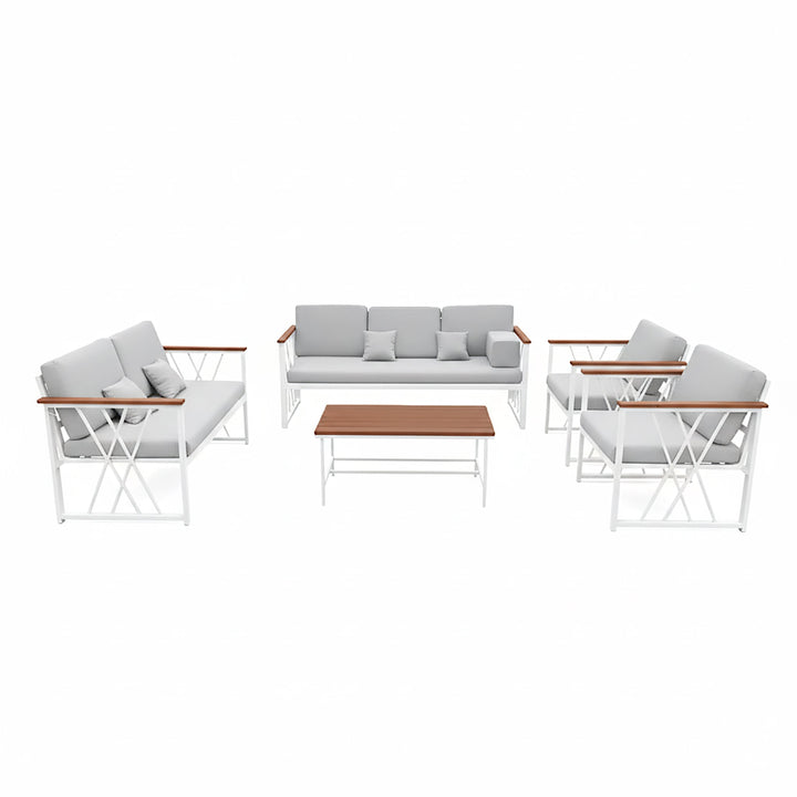 جلسة خارجية فاخرة 7 أشخاص - حديد أبيض لون رمادي فاتح هادئ