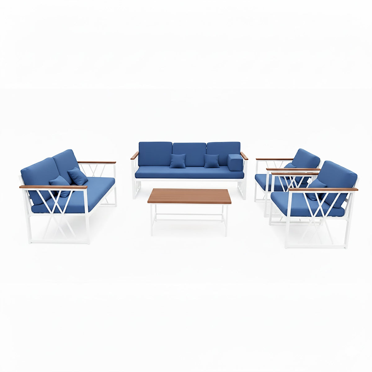 جلسة خارجية فاخرة 7 أشخاص - حديد أبيض بلون كحلي راقي