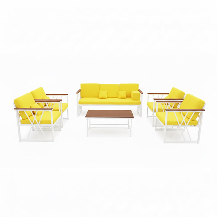 جلسة خارجية فاخرة 7 أشخاص - حديد أبيض لون أصفر مشرق