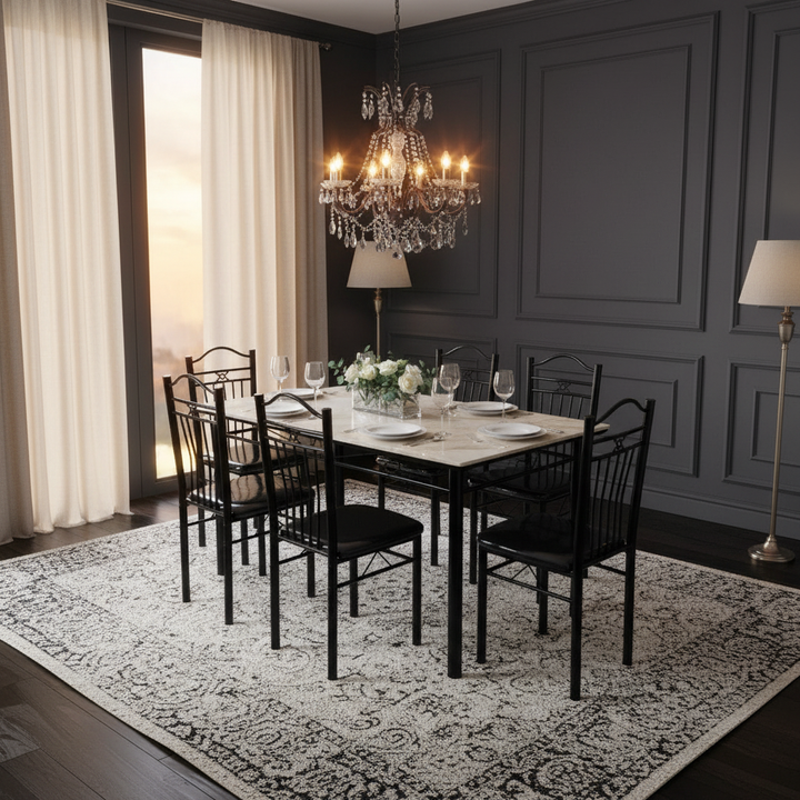 طاولة طعام سيراميك 1+6 SHD-10 بيج - مصححة