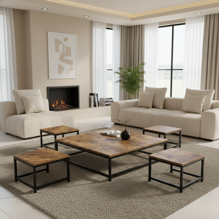 طقم طاولات شاي TS101 بني طبيعي - خلفية مميزة