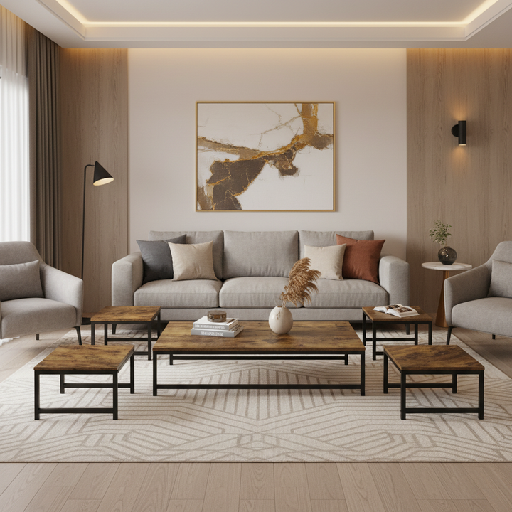 طقم طاولات TS102 بني - 5 قطع - خلفية مميزة