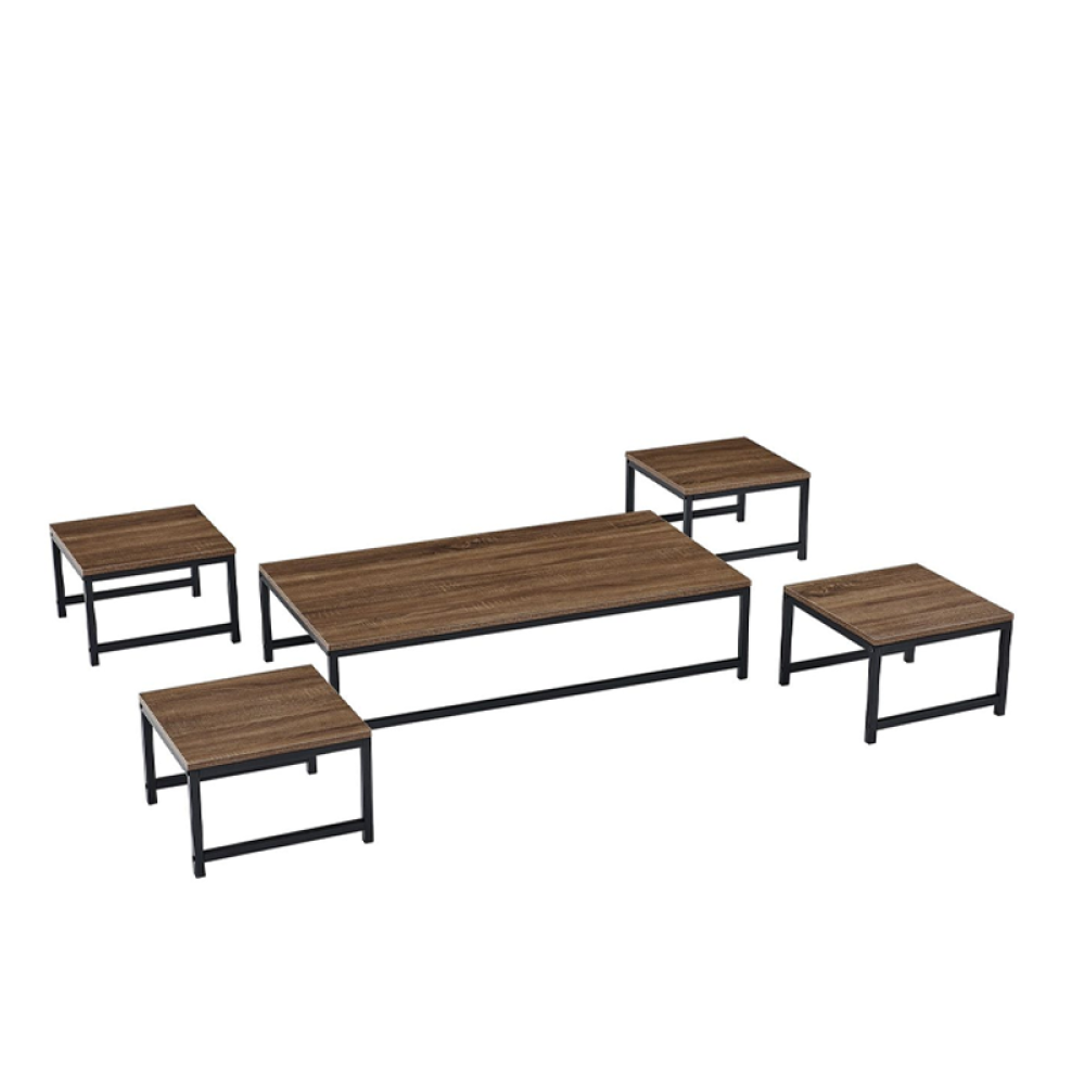 طقم طاولات شاي وقهوة عصري 1+4 - خشب كوفي وأسود