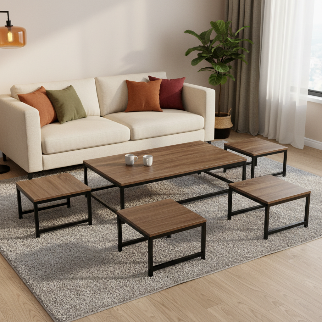 طقم طاولات TS102 بني - 5 قطع كاملة