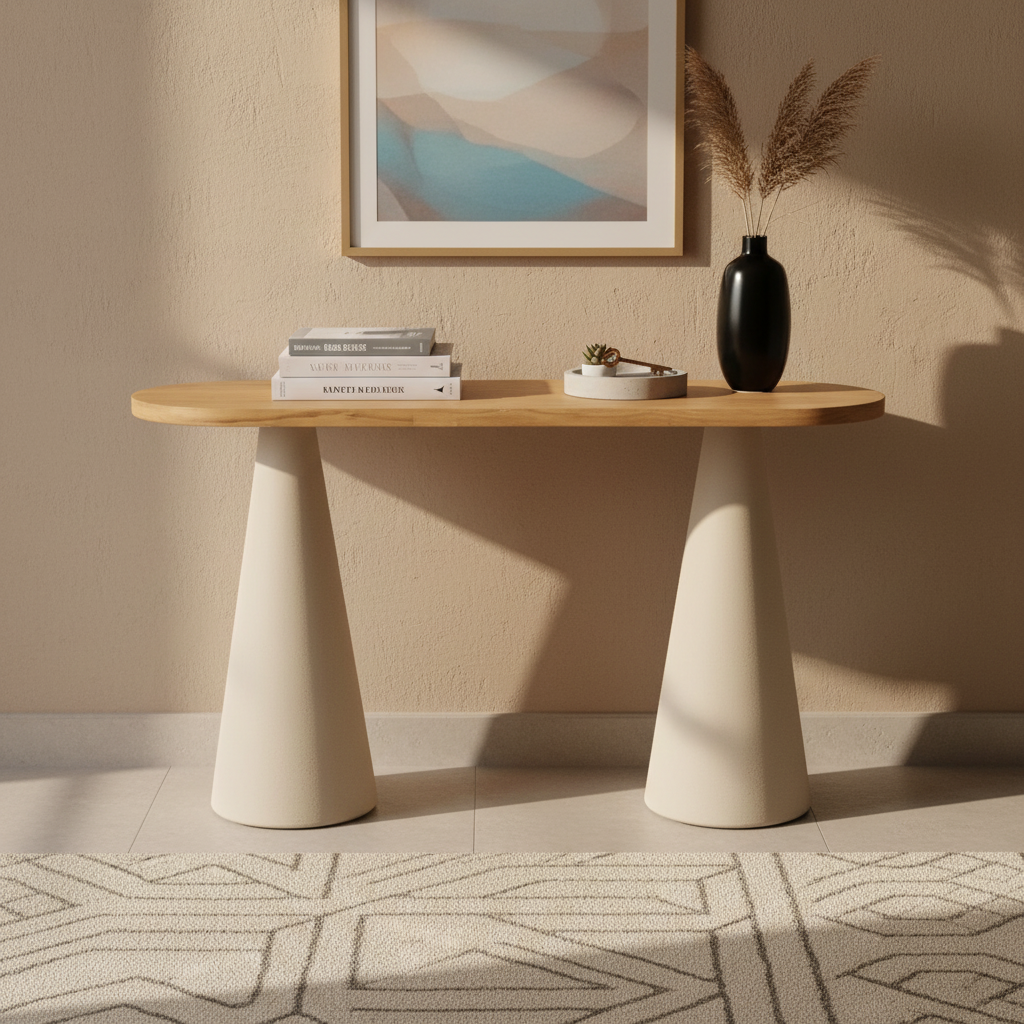 كونسول مدخل خشبي عصري HM620 بيج وخشب بأرجل مخروطية - طاولة مدخل فاخرة 120×40×76 سم