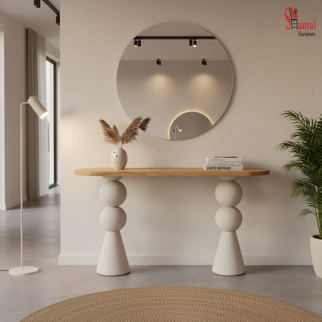 كونسول مدخل HM622 بيج وخشب