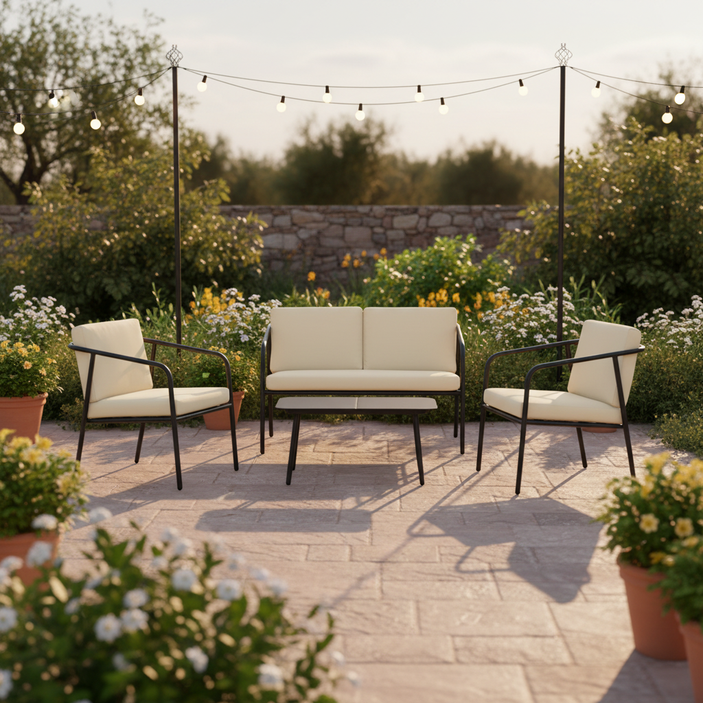 طقم كنب 4 شخص أسود وبيج