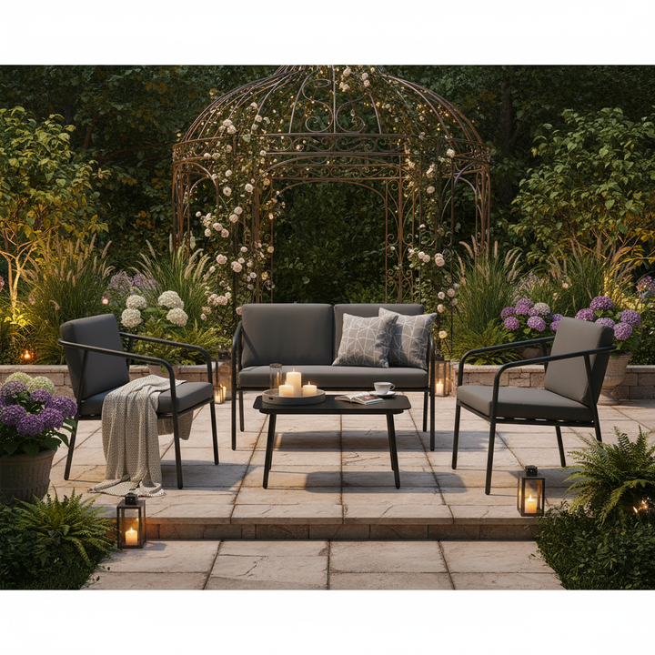 طقم كنب 4 شخص 211985 أسود ورمادي غامق