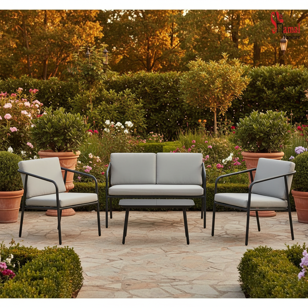 طقم كنب 4 شخص أسود ورمادي