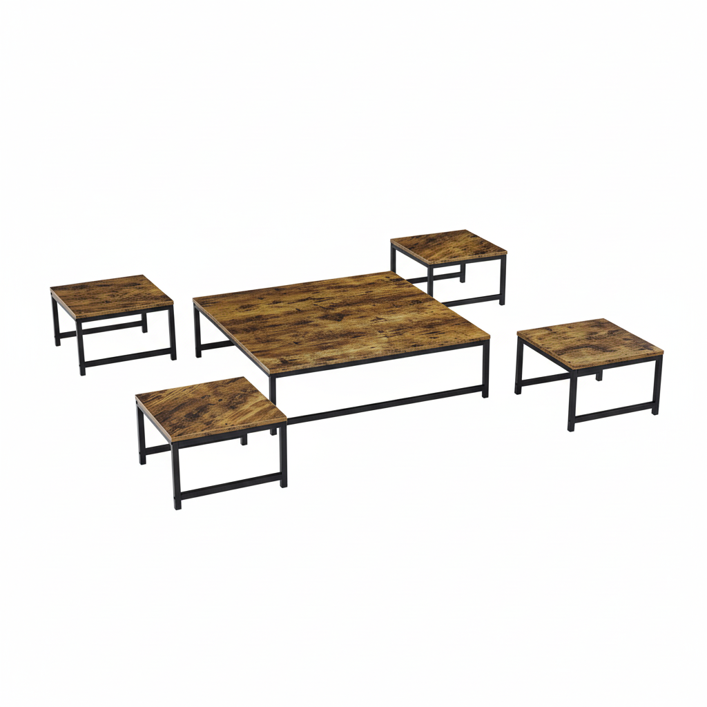 طقم طاولات شاي TS101 بني طبيعي - مصحح