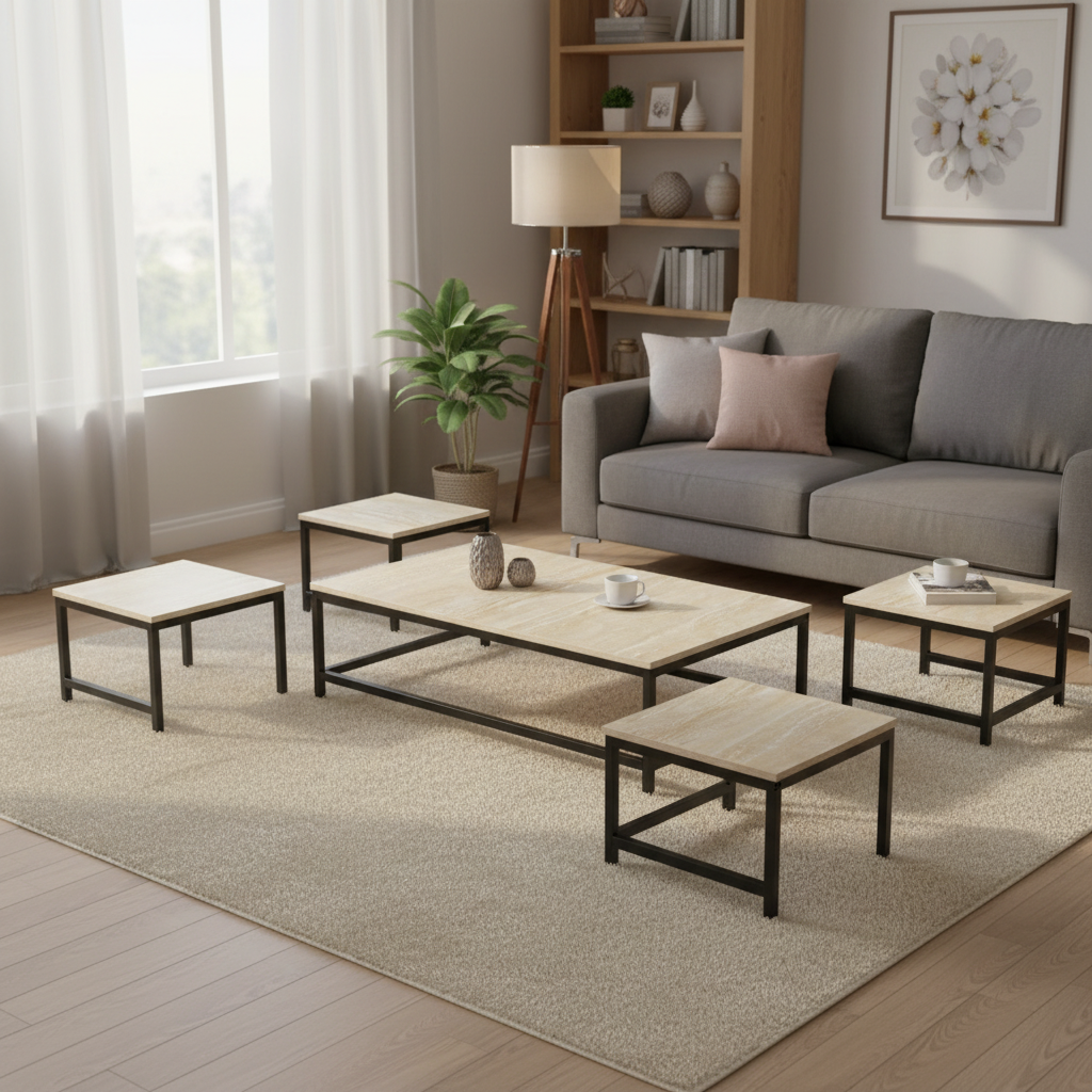 طقم طاولات TS102 خشبي بيج - مصحح